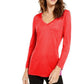 INC International Concepts Women's Embellished Shine V Neck Top Red Size X-Small