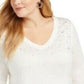 INC International Concepts Women's Embellished Metallic 3/4 Sleeve Top White Size 1X