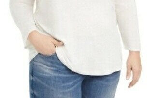 INC International Concepts Women's Embellished Metallic 3/4 Sleeve Top White Size 1X