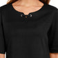Karen Scott Women's Cotton Split Neck Elbow Sleeve Top  Black Size Small