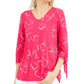 Alfani Women's Printed Tie Sleeve Top  Pink Size Large