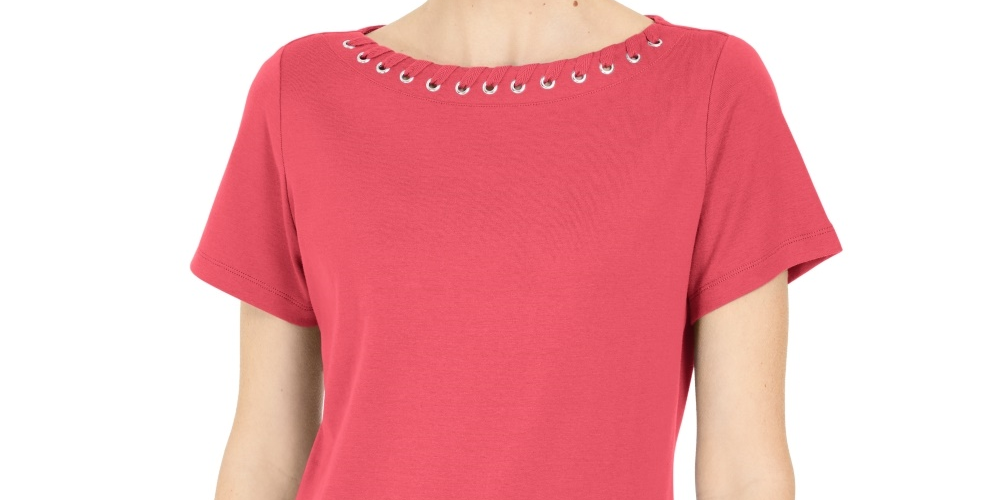 Karen Scott Women's Grommet-Trim Top Orange Size Small