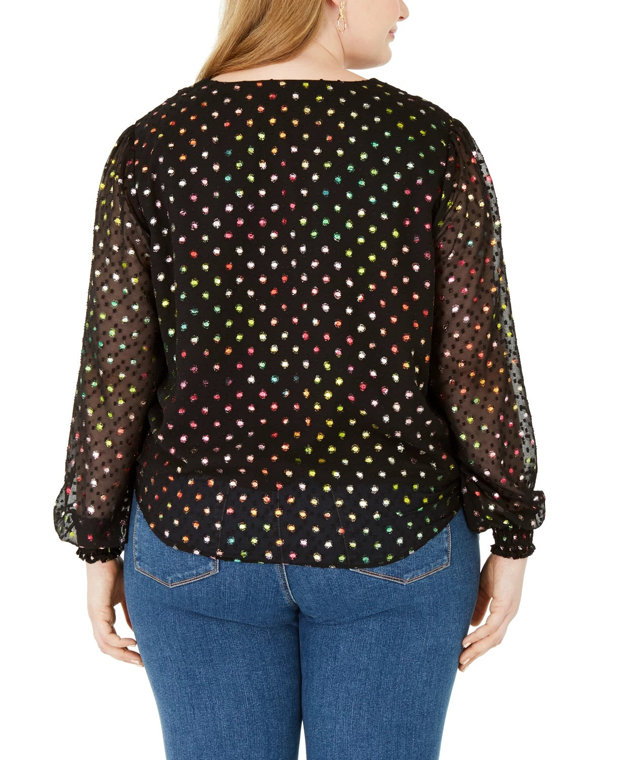 INC International Concepts Women's Polka Dot Tie Front Top Black Size 4X
