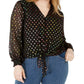 INC International Concepts Women's Polka Dot Tie Front Top Black Size 4X