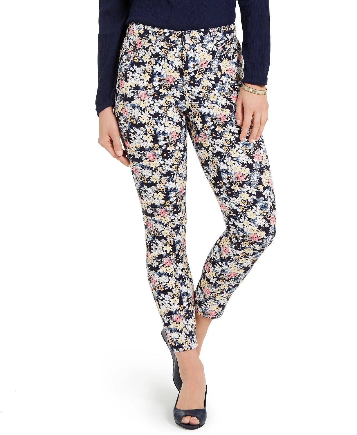 Charter Club Women's Bristol Tummy-Control Printed SkinNY Ankle Jeans Blue Size 16