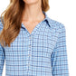 Charter Club Women's 3/4 Sleeve Printed Polo Top Blue Size Small