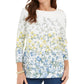Charter Club Women's Floral Print Boat Neck Top  White Size X-Small