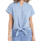 Charter Club Women's Cotton Embroidered Tie Front Shirt Blue Size X-Large