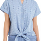 Charter Club Women's Cotton Embroidered Tie Front Shirt Blue Size X-Large