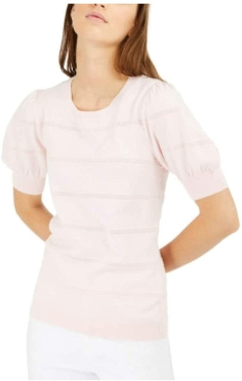 Maison Jules Women's Puff-Sleeve Sweater Pink Size Large