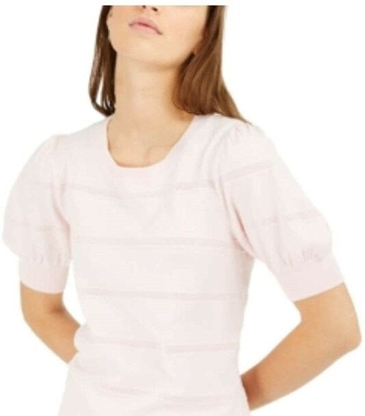 Maison Jules Women's Puff-Sleeve Sweater Pink Size Large