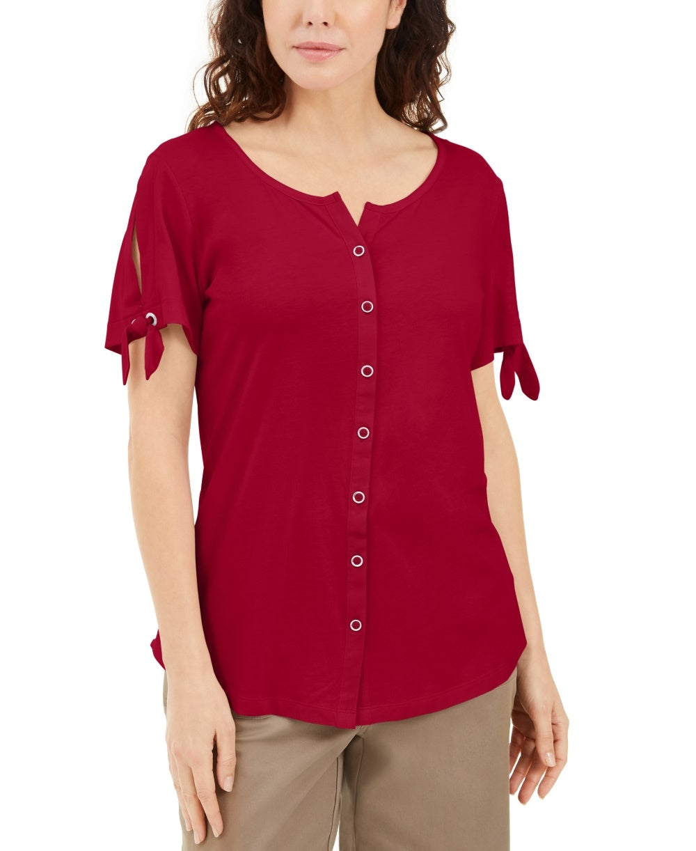 Karen Scott Women's Button Front Top Red Size X-Small