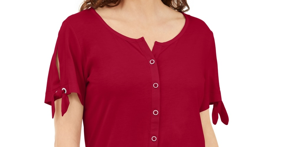 Karen Scott Women's Button Front Top Red Size X-Small
