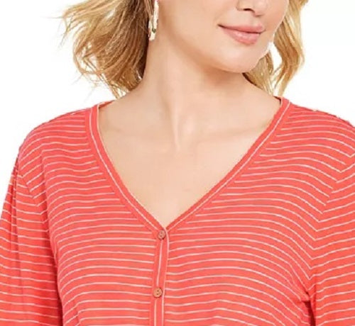 Style & Co Women's Striped Tie-Front Top Bright Orange Size X-Large