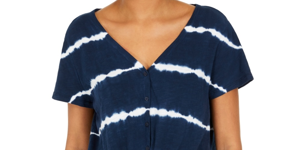Style & Co Women's Tie Dye Tie Front Top Navy Size XX-Large