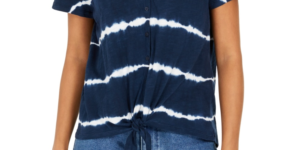 Style & Co Women's Tie Dye Tie Front Top Navy Size XX-Large