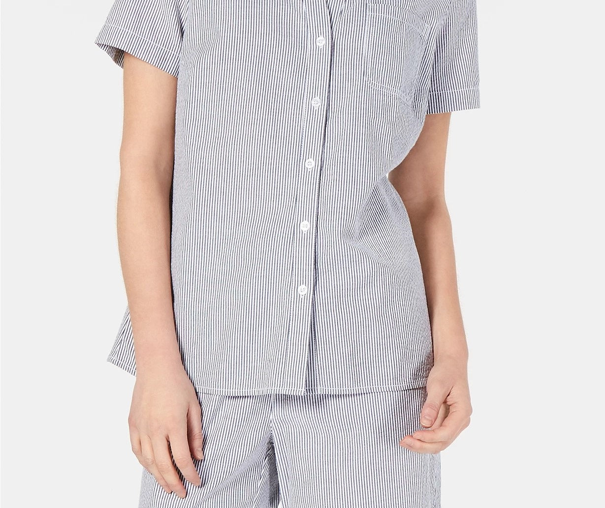 Karen Scott Women's Cotton Seersucker Shirt  Blue Size Large