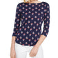 Charter Club Women's Printed Boat-Neck Top Red Size Small