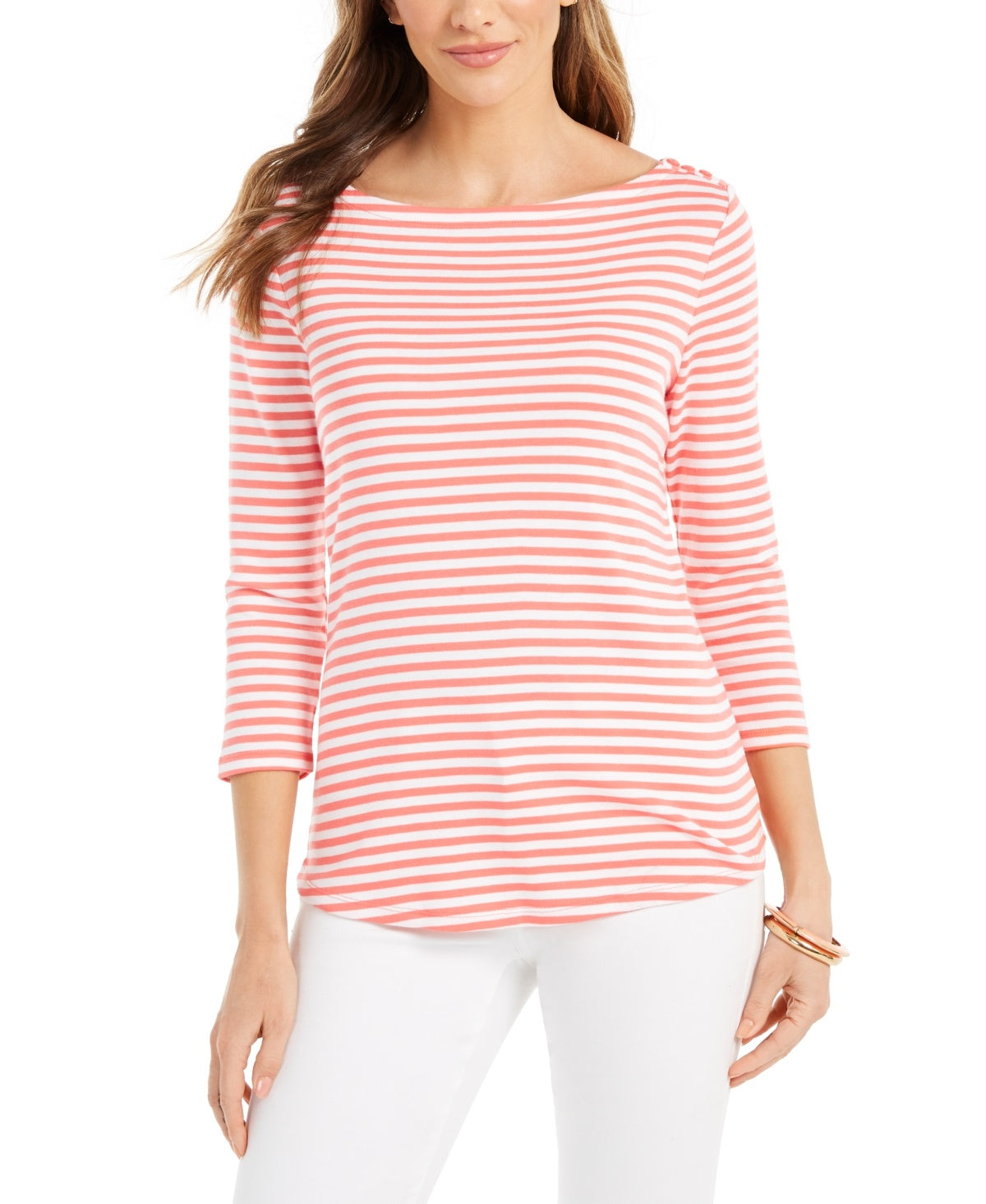 Charter Club Women's 3/4 Sleeve Striped Top Red Size Small