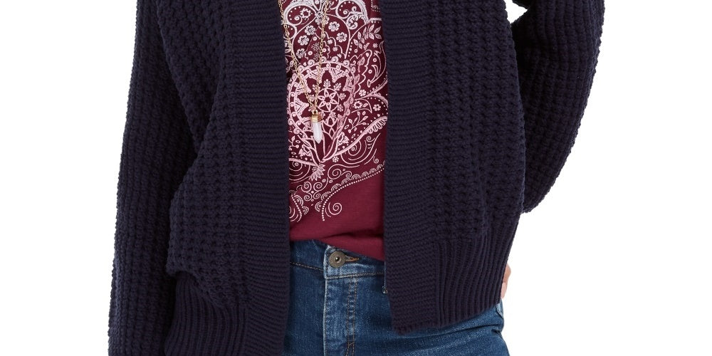 Style & Co Women's Chunky Cable Knit Open Front Cardigan Navy Size Small