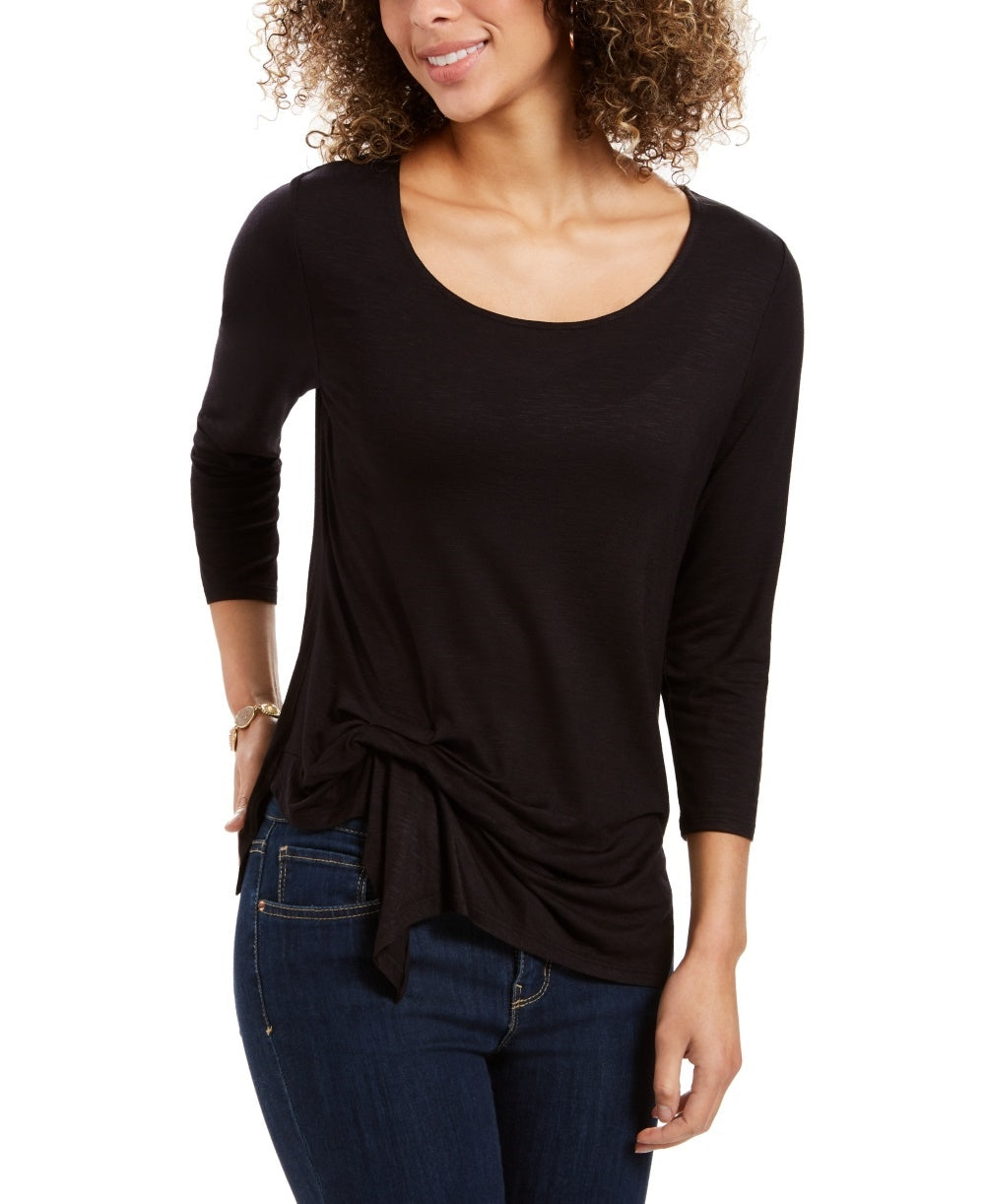 Style & Co Women's Tie-Front Top Black Size X-Small