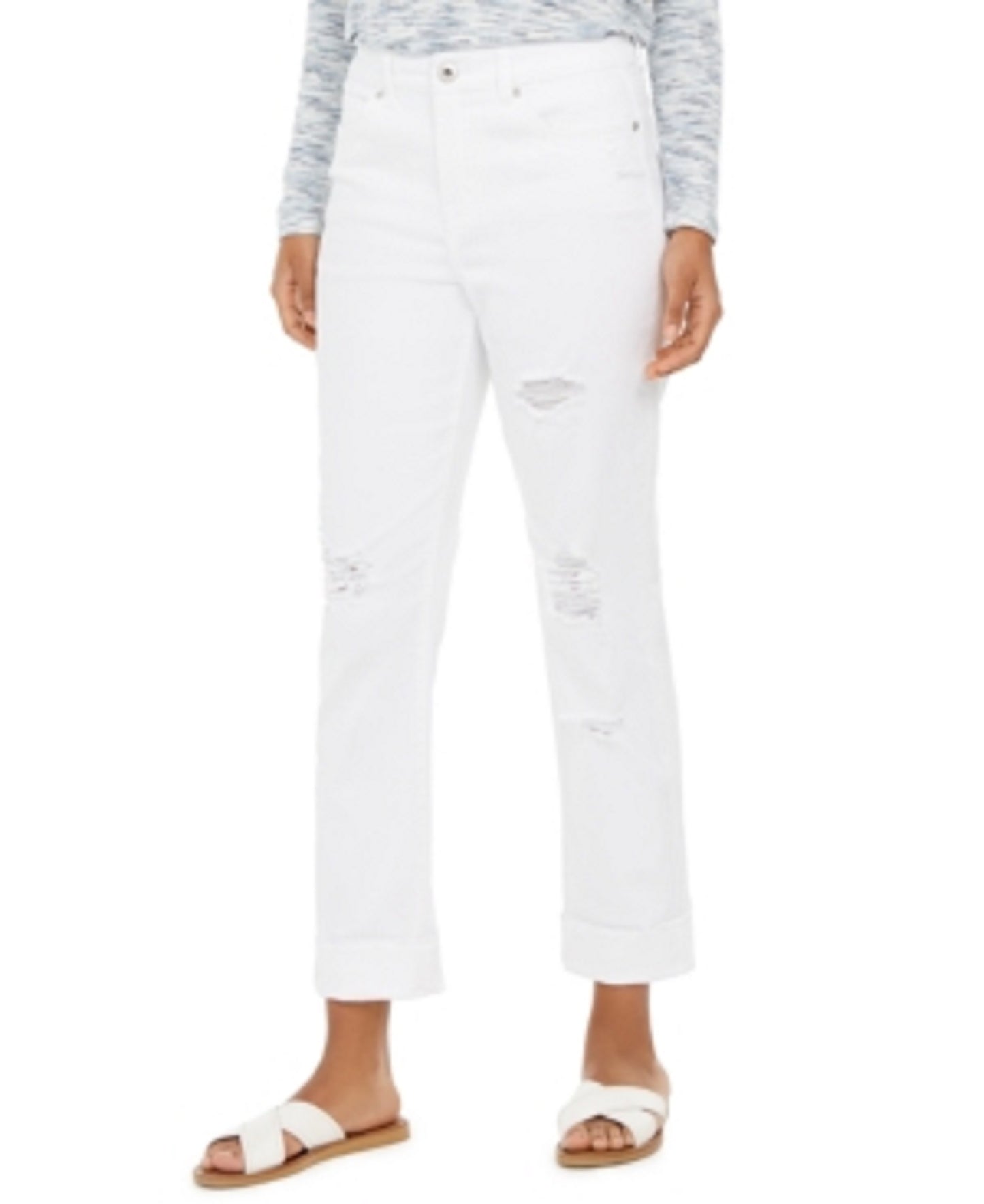 Style & Co Women's Ripped Crop Straight Jeans White Size 18
