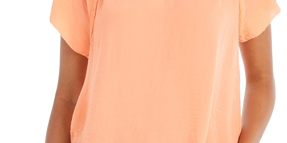 Style & Co Women's Crinkle Flutter-Sleeve Top Orange Size Extra Small
