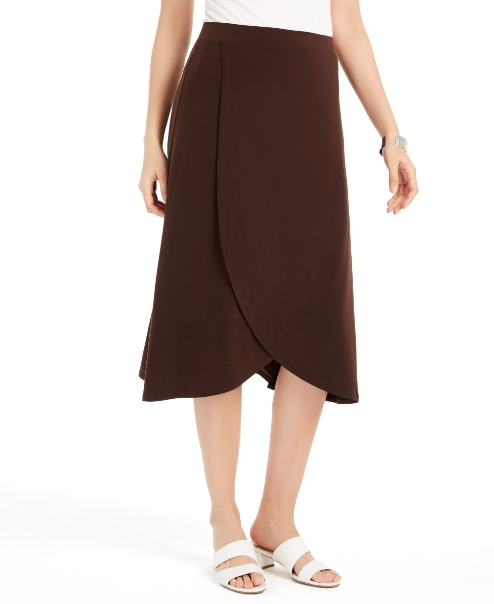 JM Collection Women's Solid Tulip Hem Skirt Brown Size Medium