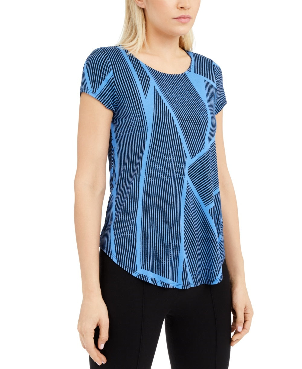 Alfani Women's Knit Print T-Shirt Navy Size XX-Large