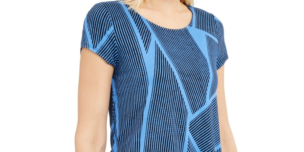Alfani Women's Knit Print T-Shirt Navy Size XX-Large
