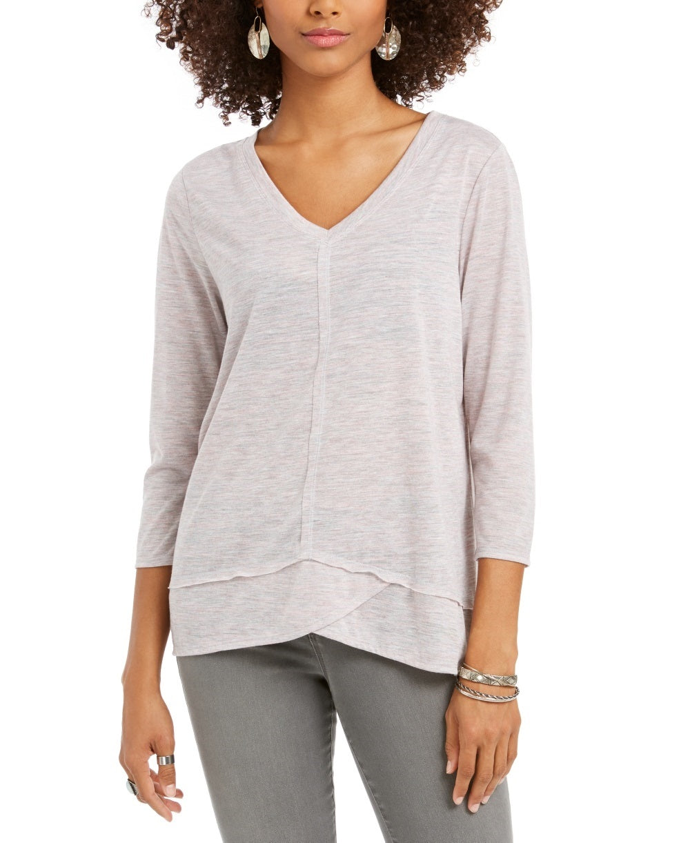 Style & Co Women's V Neck Top Pink Size X-Small