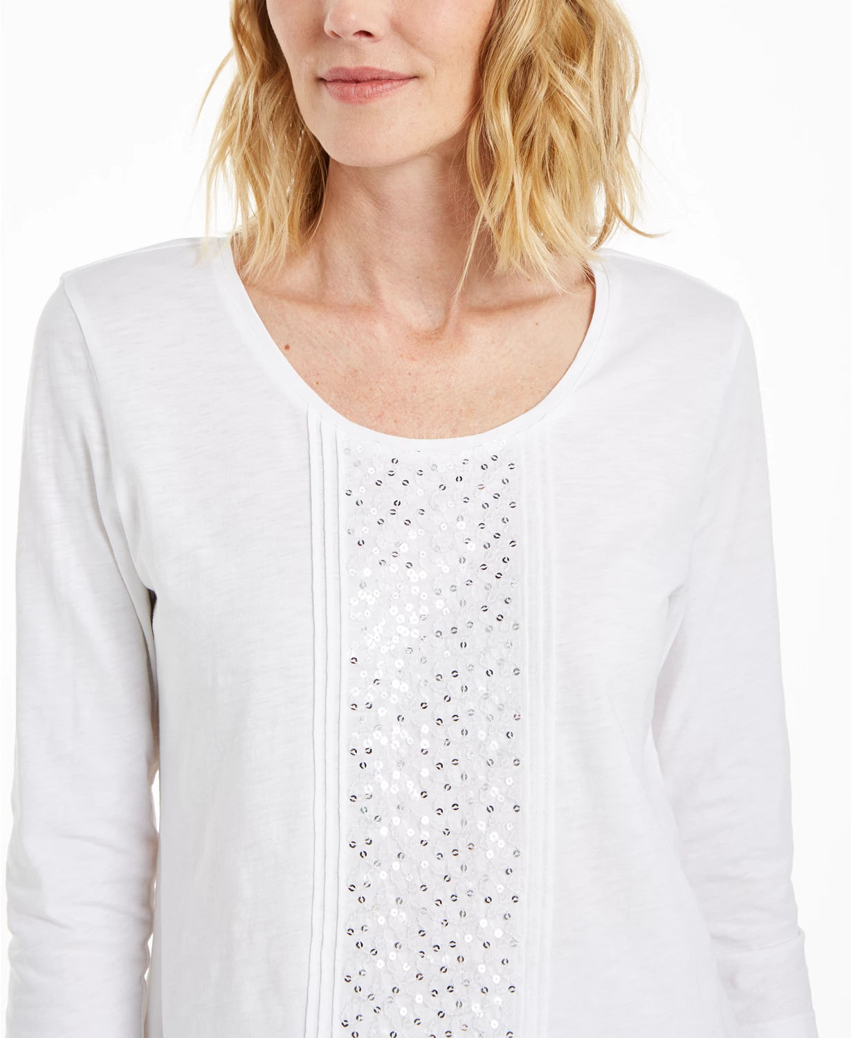 JM Collection Women's Sequined Scoop-Neck Top  Beigekhaki Size X-Large