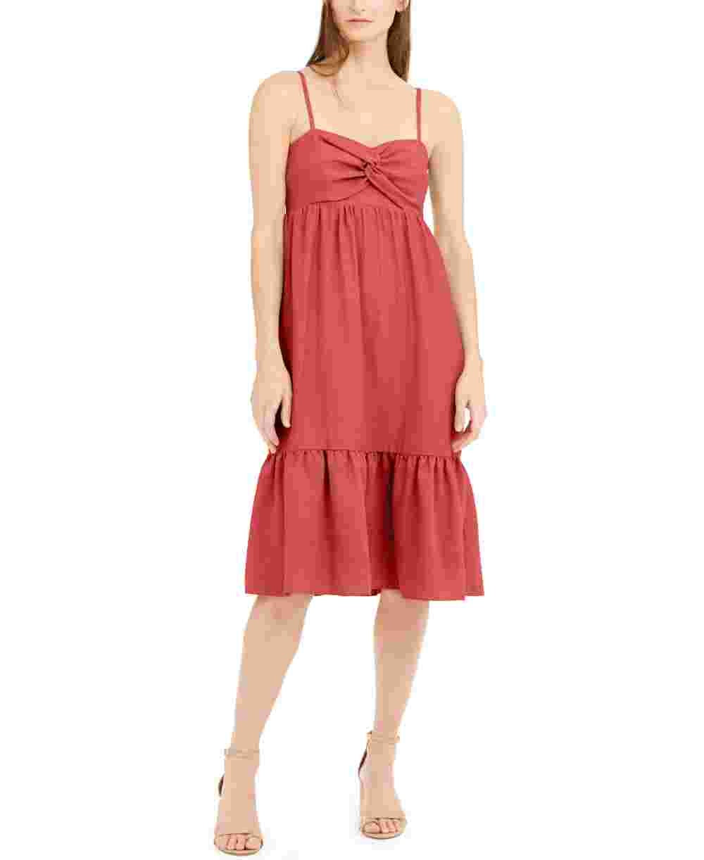 INC International Concepts Women's Linen Blend Twist Front Midi Dress Orange Size Large