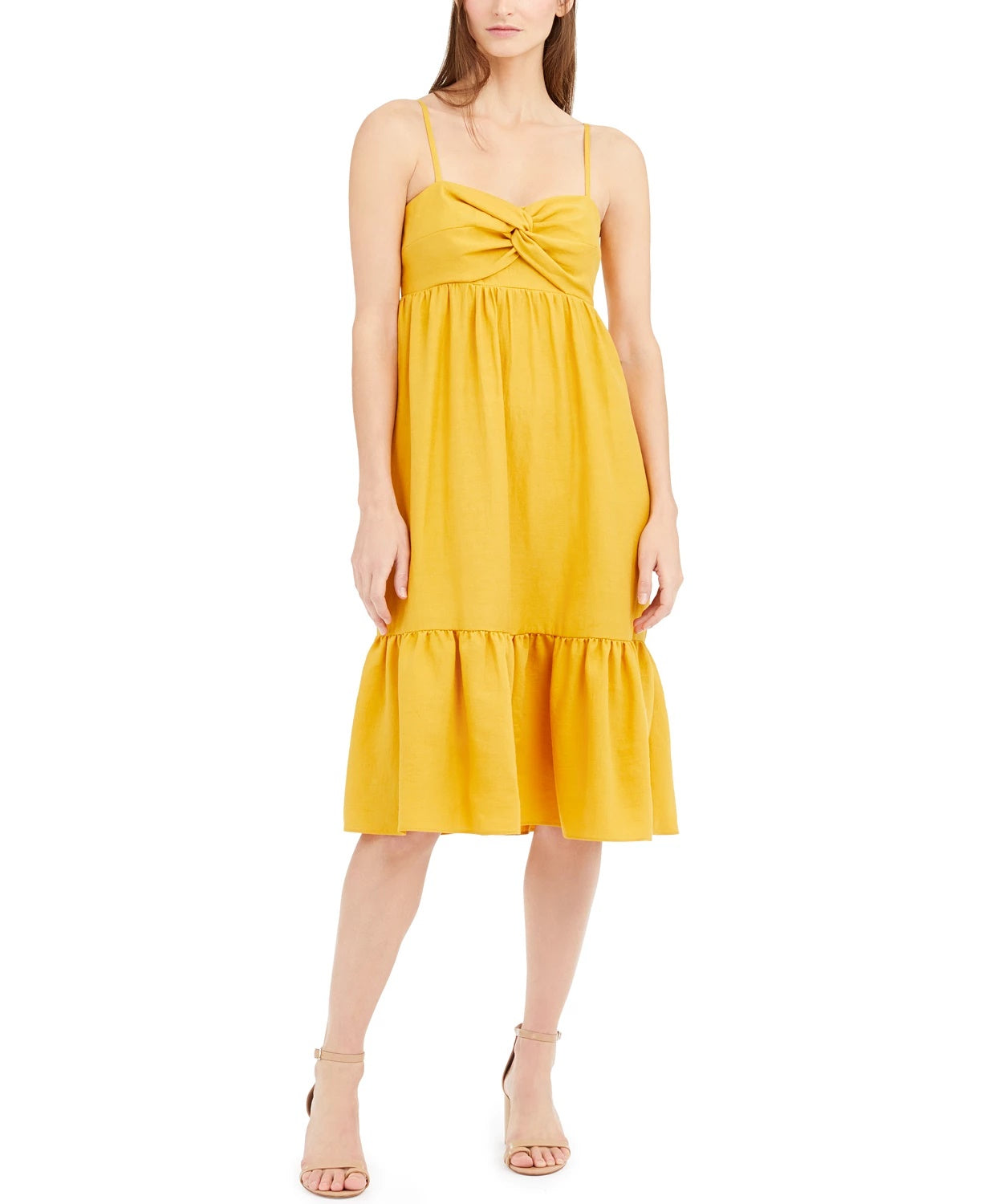 INC International Concepts Women's Linen Blend Twist Front Midi Dress Yellow Size X-Large