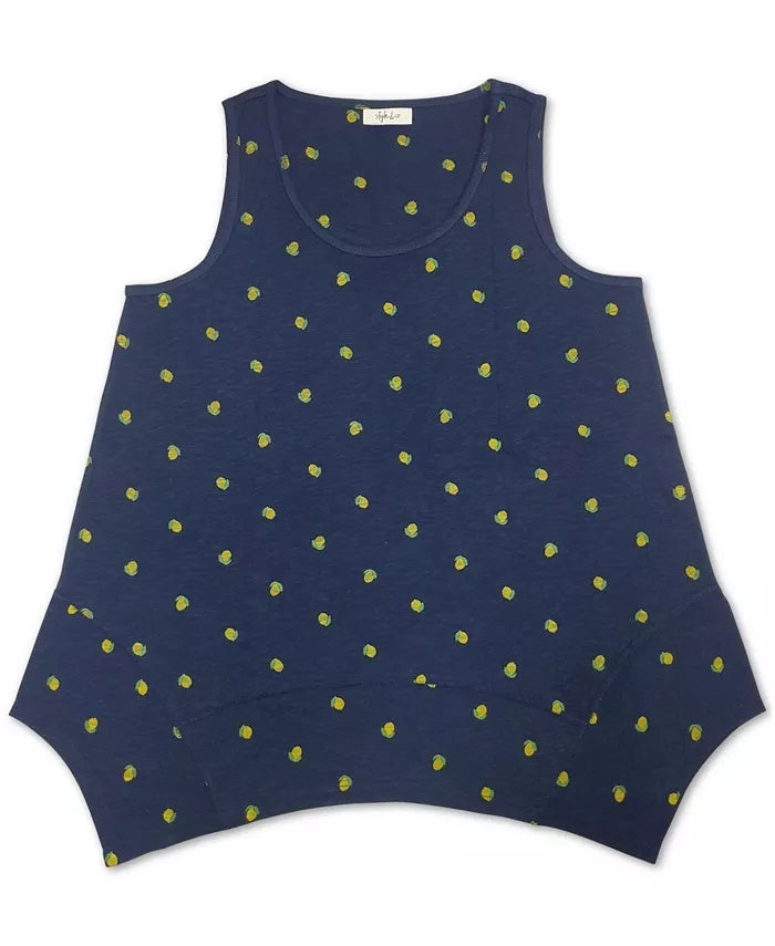 Style & Co Women's Lemon Handkerchief-Hem Top Navy Size Extra Small