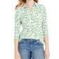Charter Club Women's 3/4 Sleeve Printed Polo Top  Bright Green Size Large