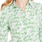 Charter Club Women's 3/4 Sleeve Printed Polo Top  Bright Green Size Large