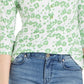 Charter Club Women's 3/4 Sleeve Printed Polo Top Green Size X-Small