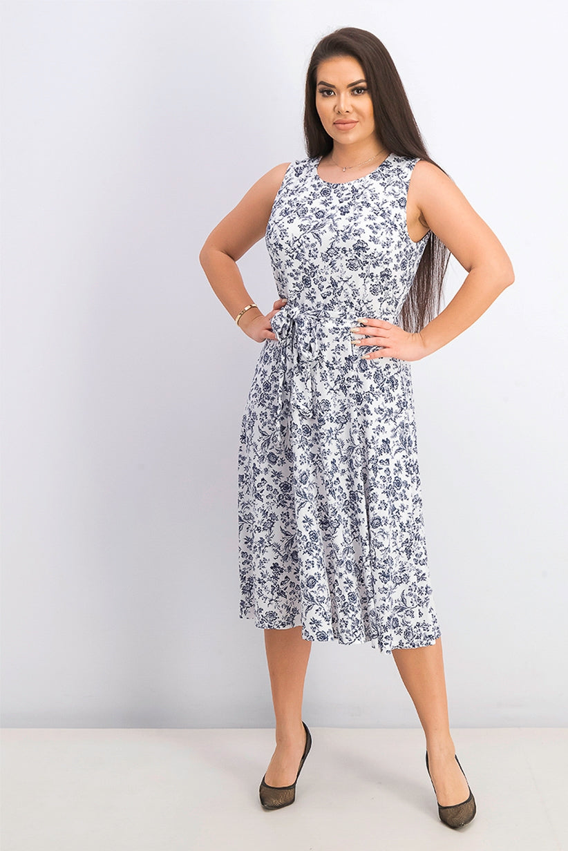 Charter Club Women's Sleeveless Printed A-Line Dress Blue Size Large
