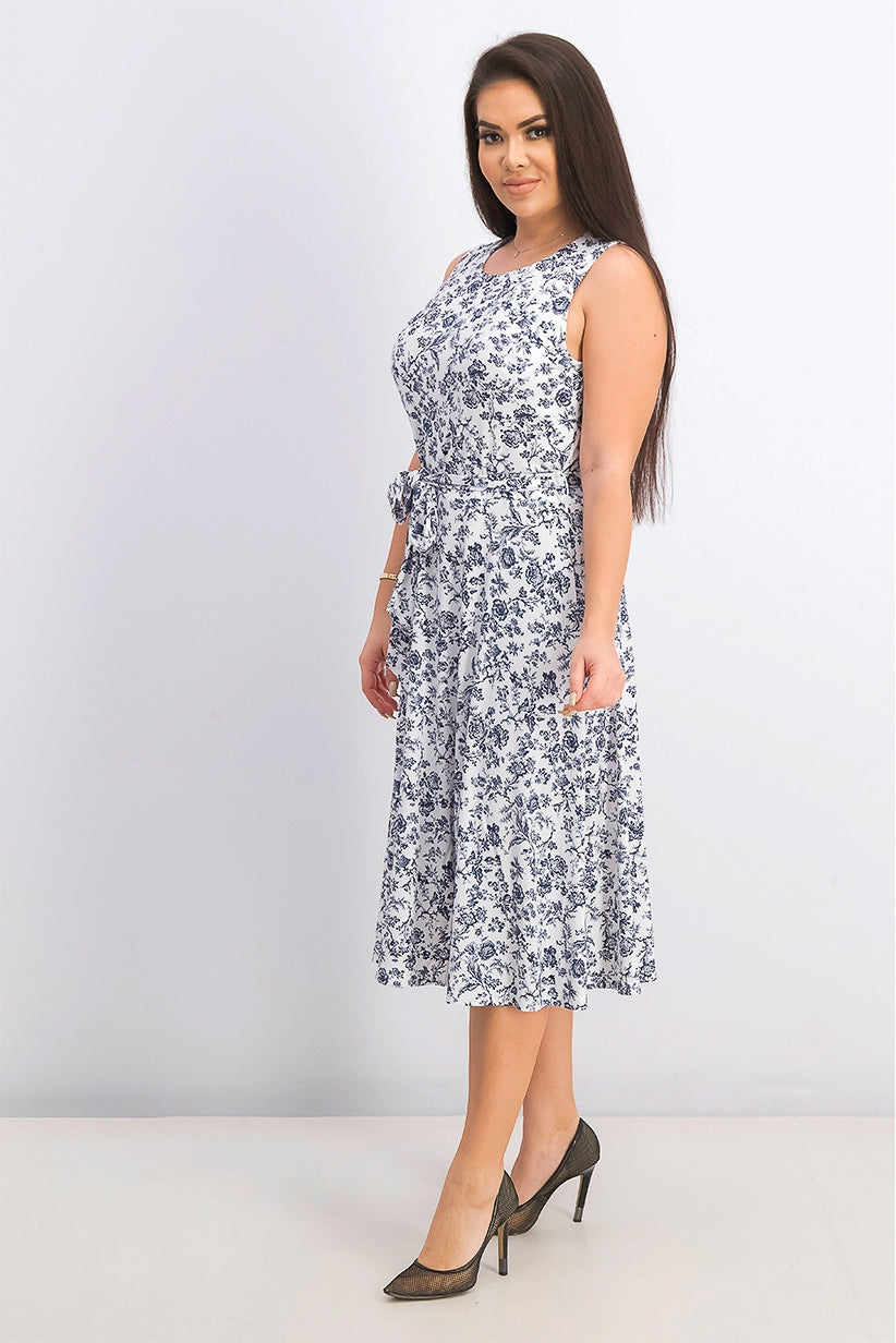 Charter Club Women's Sleeveless Printed A-Line Dress Blue Size Large