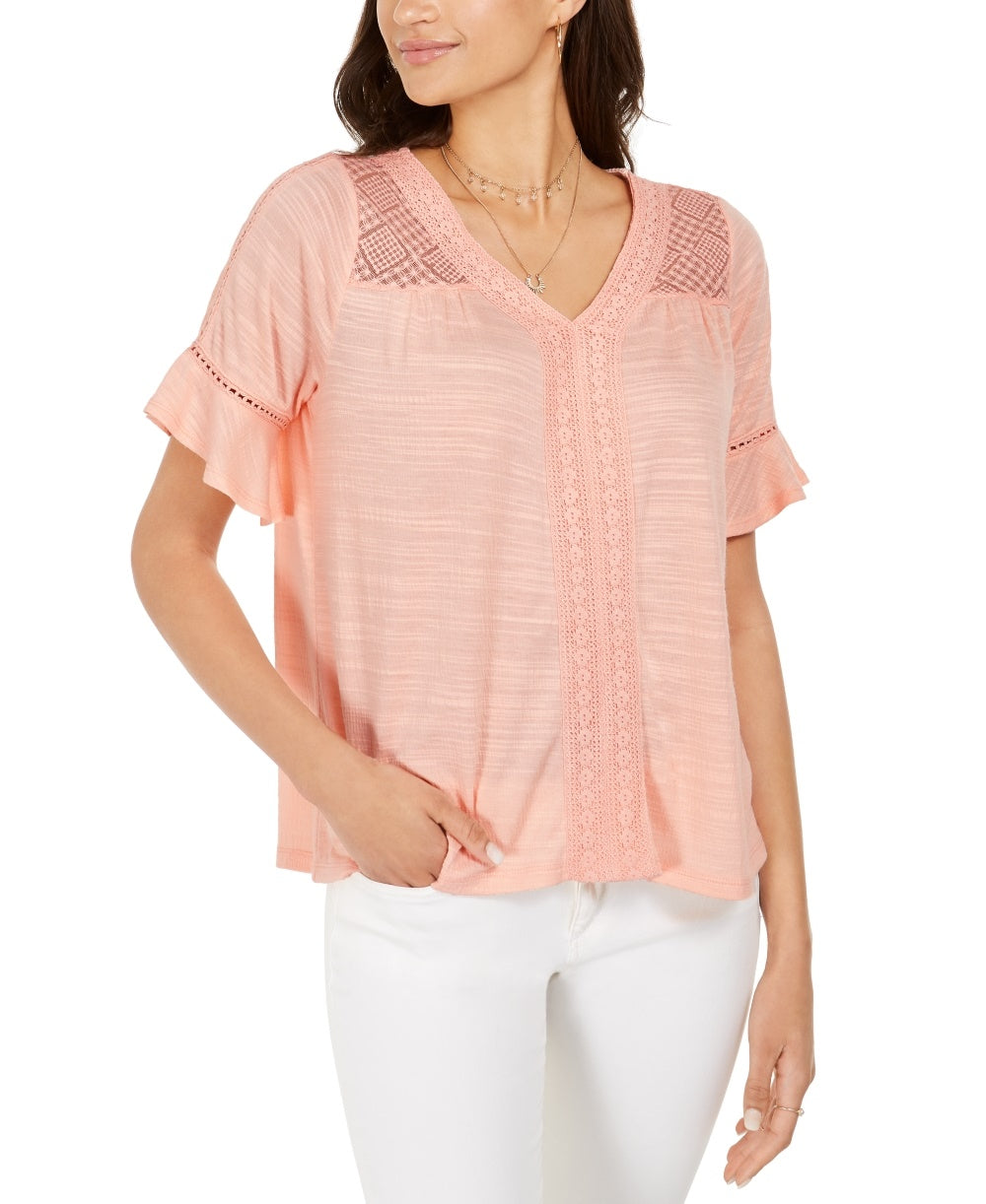 Style & Co Women's Crochet Top Orange Size X-Small