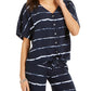 Style & Co Women's Striped Tie-Dyed Tie-Front Blouse Navy Size Medium