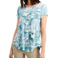 Alfani Women's Teal Printed Short Sleeve Jewel Neck Top Green Size Small