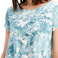 Alfani Women's Teal Printed Short Sleeve Jewel Neck Top Green Size Small