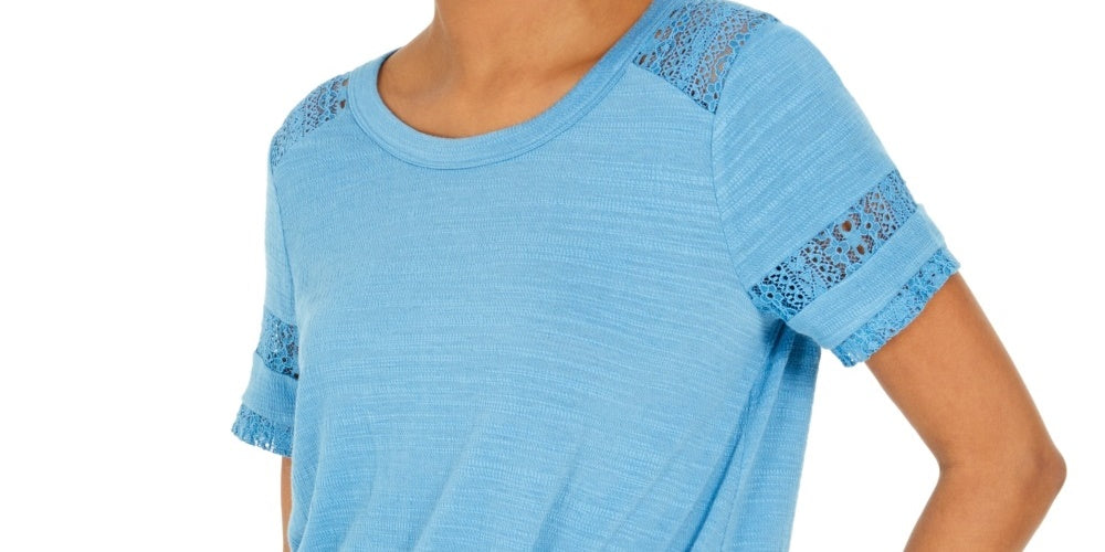 Style & Co Women's Lace Inset Top Blue Size X-Large