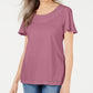 Karen Scott Women's Basketweave Trim Flutter Sleeve Top Pink Size Large