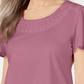 Karen Scott Women's Basketweave Trim Flutter Sleeve Top Pink Size Large