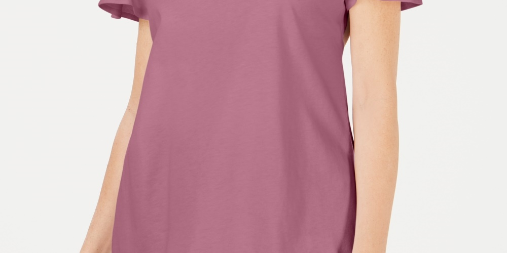 Karen Scott Women's Basketweave Trim Flutter Sleeve Top Pink Size Large