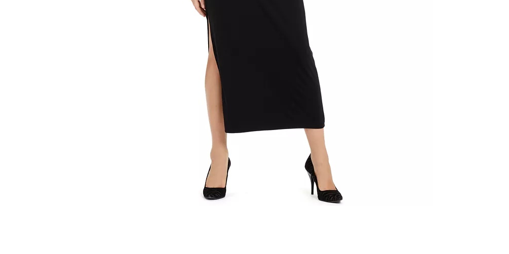 INC International Concepts Women's One-Shoulder Belted Maxi Dress Black Size Petite Small