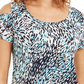 JM Collection Women's Printed Cold Shoulder Top  Navy Size Small